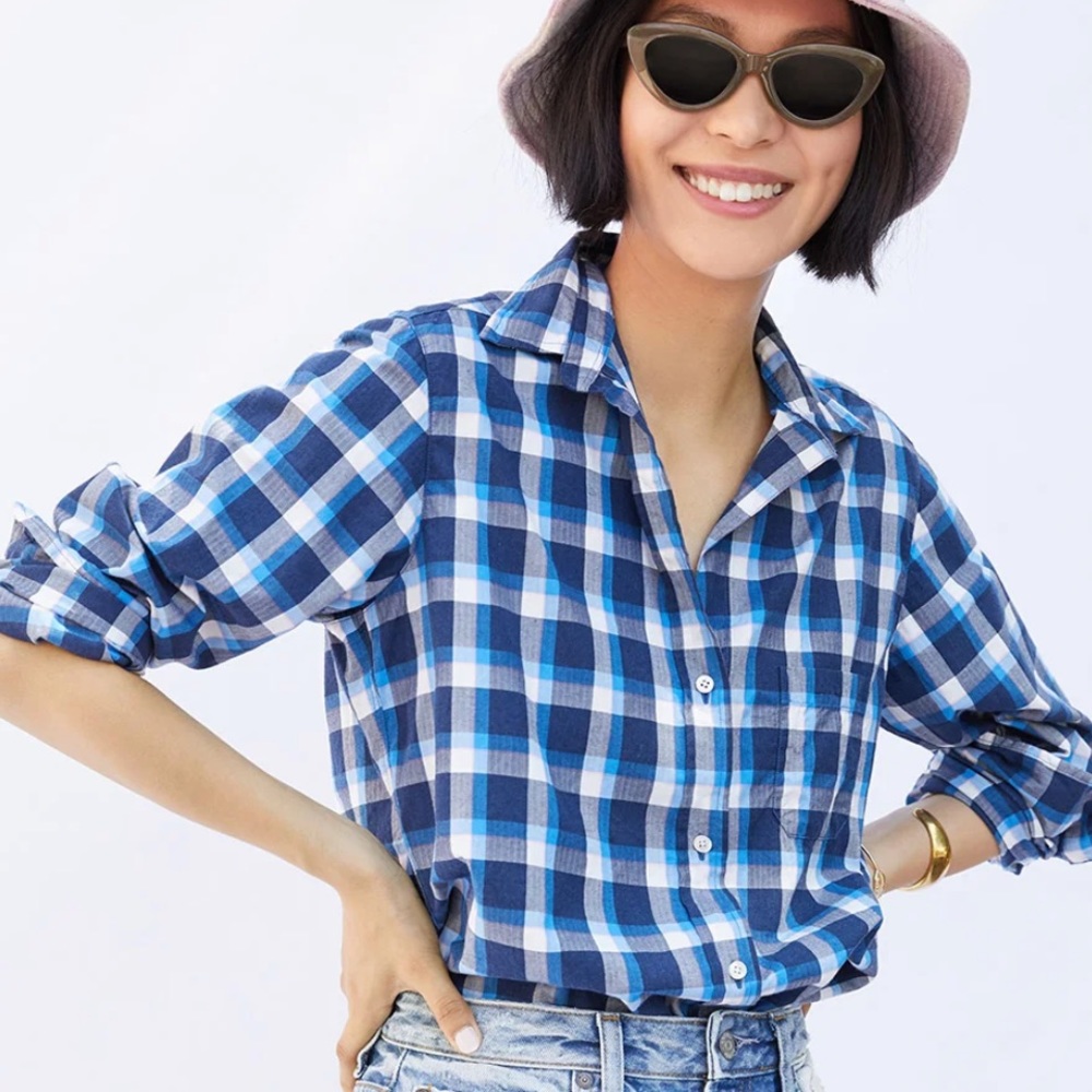 Grayson x Anthropologie The Hero Sm Blue Turquoise Cotton Button Front Blouse